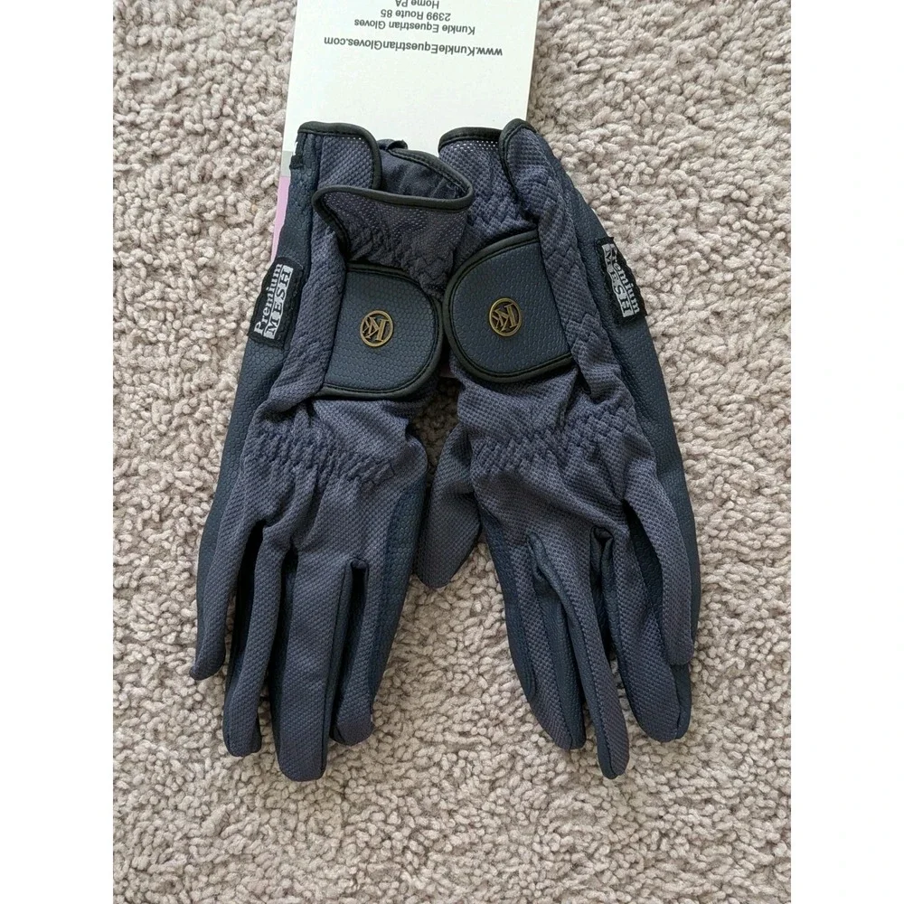 Kunkle Equestrian Premium Mesh Show Gloves Size 9 Navy Blue Ash NWT Durable